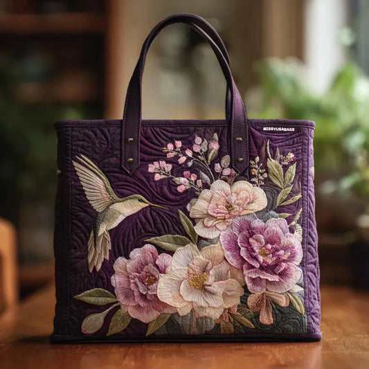 Chiara | Sac Matelassé Violet Colibri et Orchidées