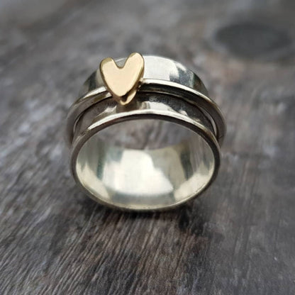 Stella | Bague en Argent à Cœur Doré