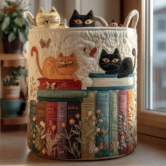 Chat et Livres | Panier à Linge Fait Main
