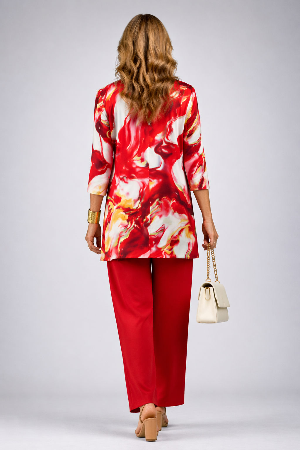 Félicité | Ensemble Trois Pièces Rouge à Gilet Fleuri Blanc