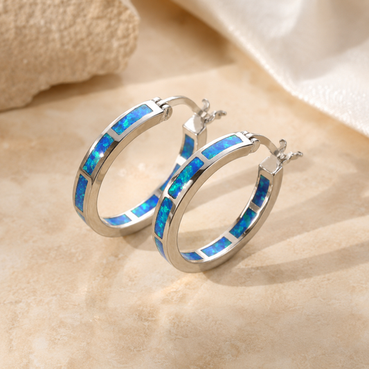 Alice | Boucles d'Oreilles Rondes Chic Opale de Feu Bleue