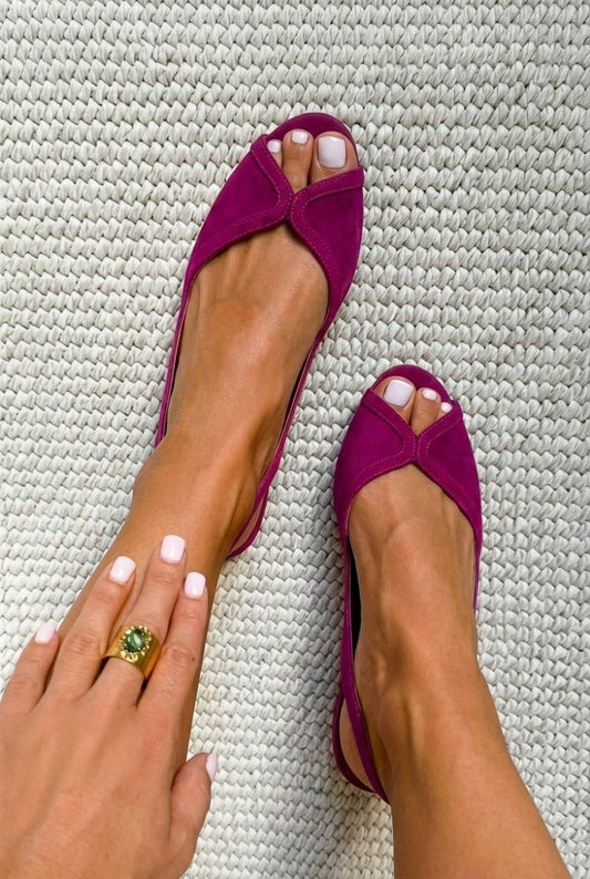 Ballerines slingback à bout ouvert en suédine chic Fuchsia