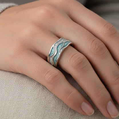 Lucia | Bague Vagues Turquoise en Argent