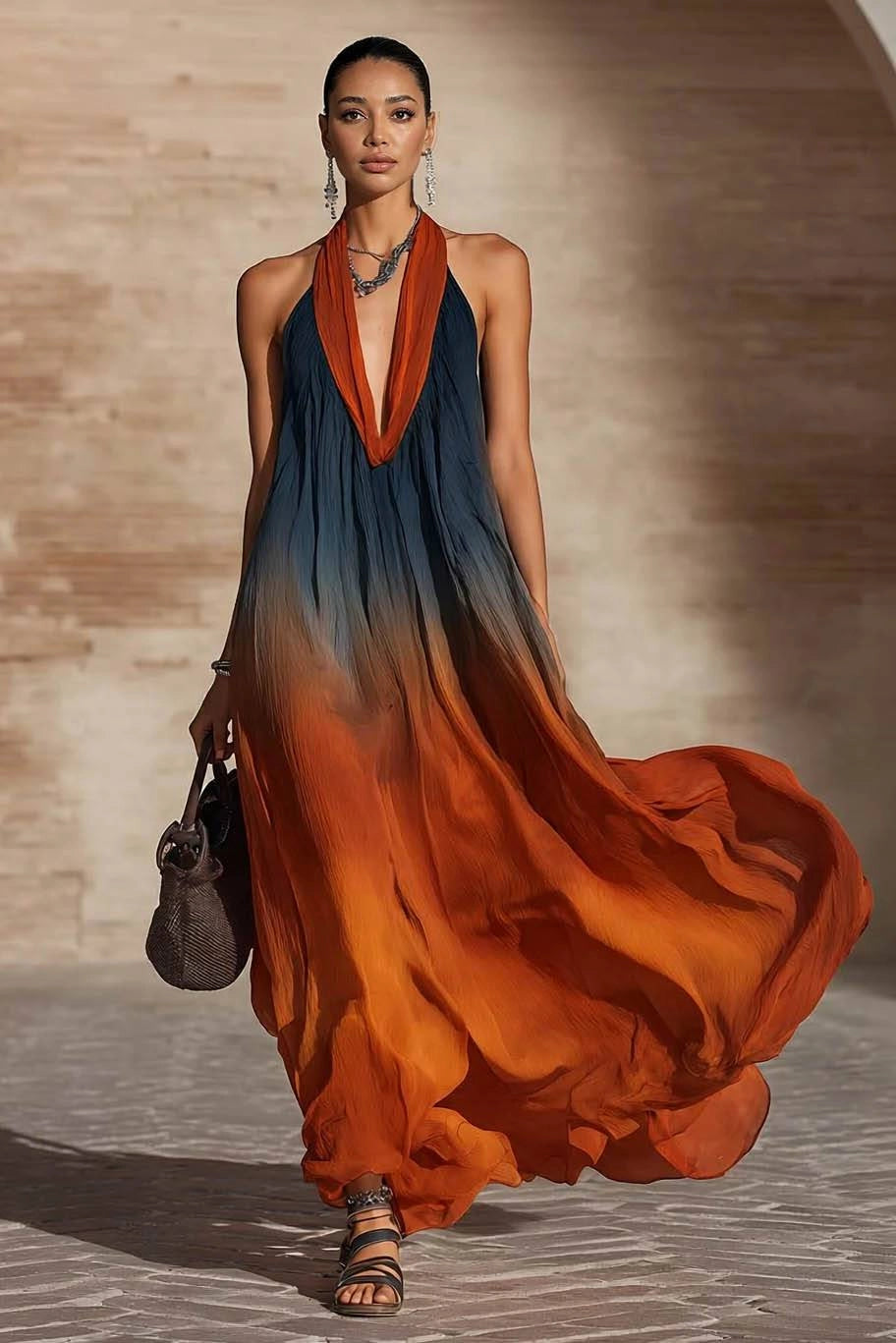 PAULA | Robe longue dégradée à col halter/V