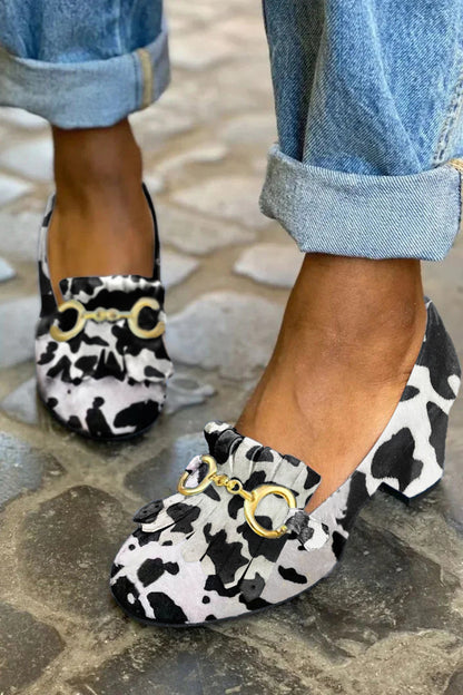 talons épais mats à boucle métallique, franges et bout rond.