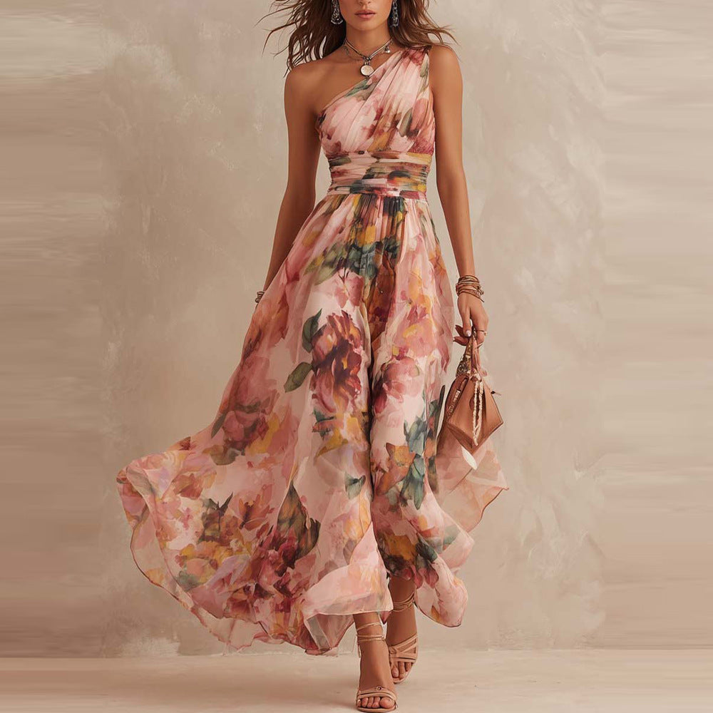 Aurora | Robe Fleurie à Une Épaule
