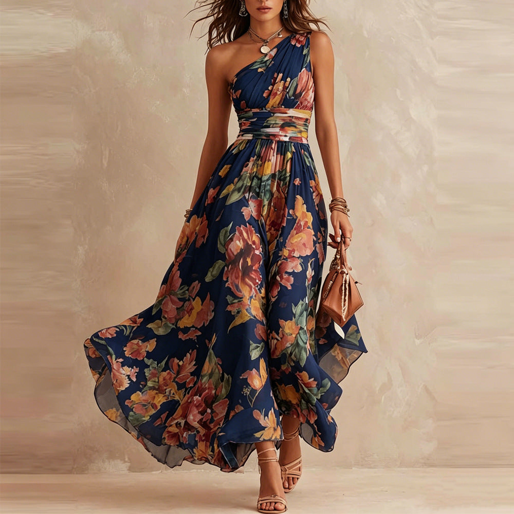 Aurora | Robe Fleurie à Une Épaule