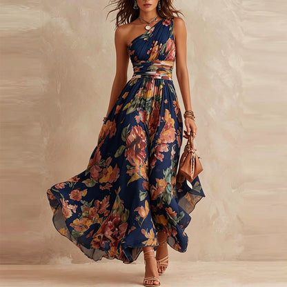 Aurora | Robe Fleurie à Une Épaule