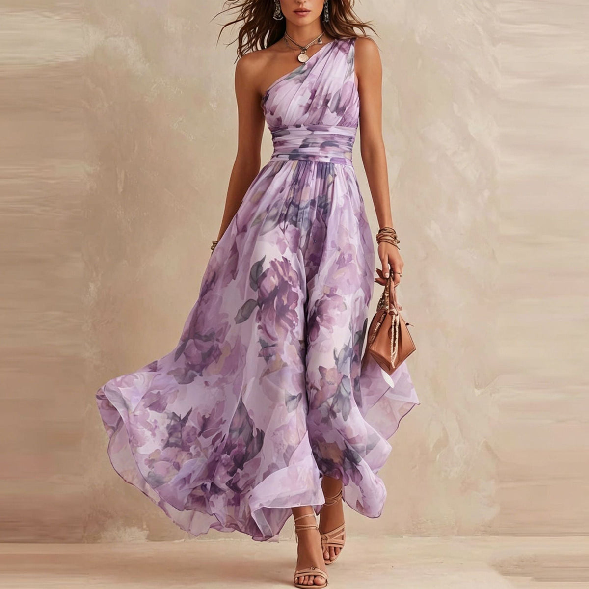Aurora | Robe Fleurie à Une Épaule