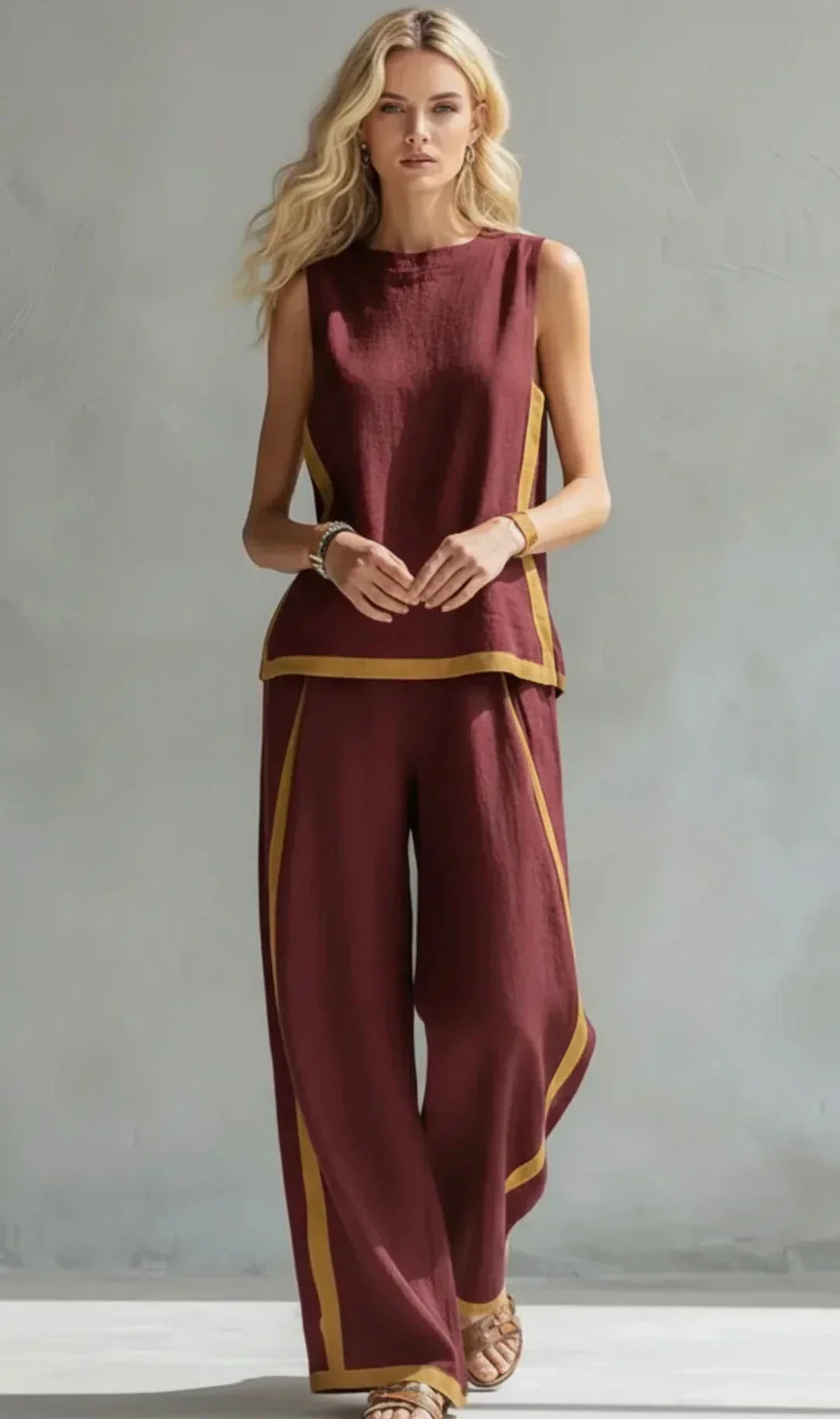 Ursula – Ensemble gilet et pantalon chic-décontracté à finitions bicolores