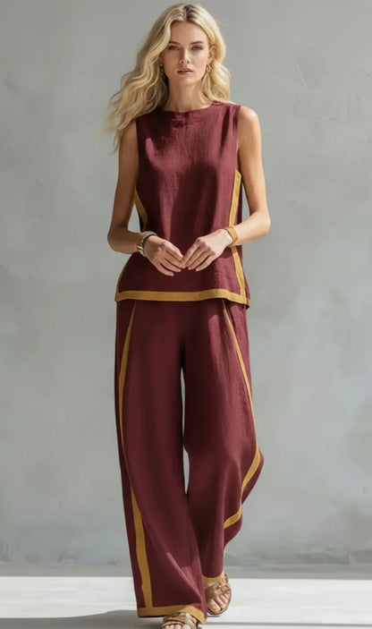 Ursula – Ensemble gilet et pantalon chic-décontracté à finitions bicolores