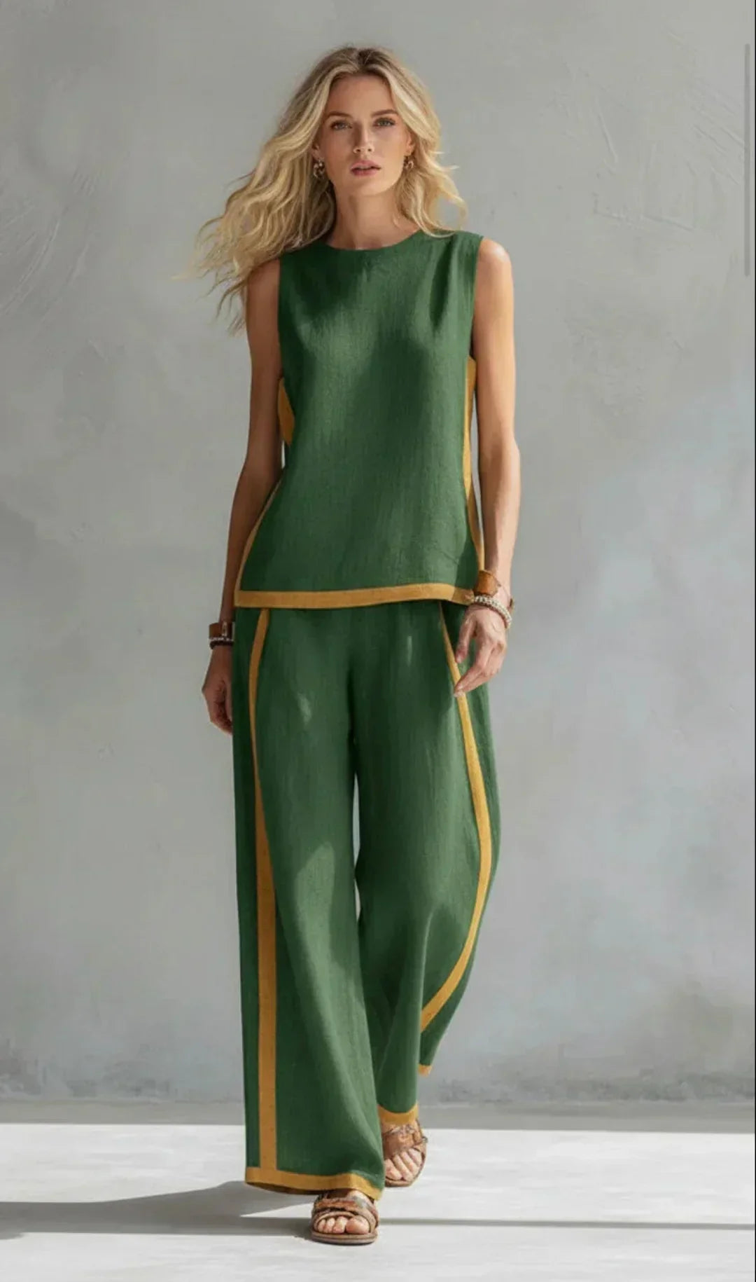 Ursula – Ensemble gilet et pantalon chic-décontracté à finitions bicolores
