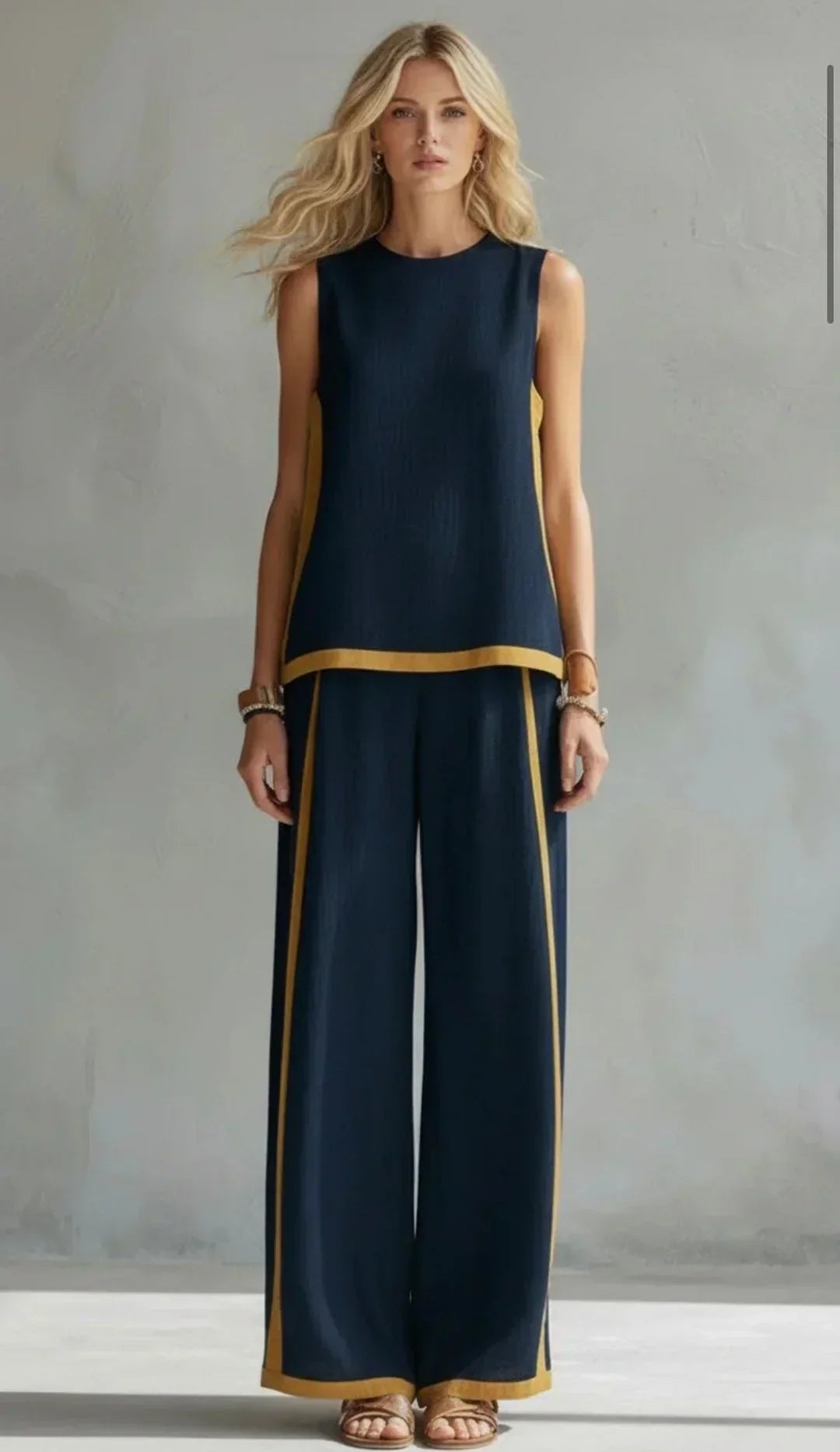 Ursula – Ensemble gilet et pantalon chic-décontracté à finitions bicolores