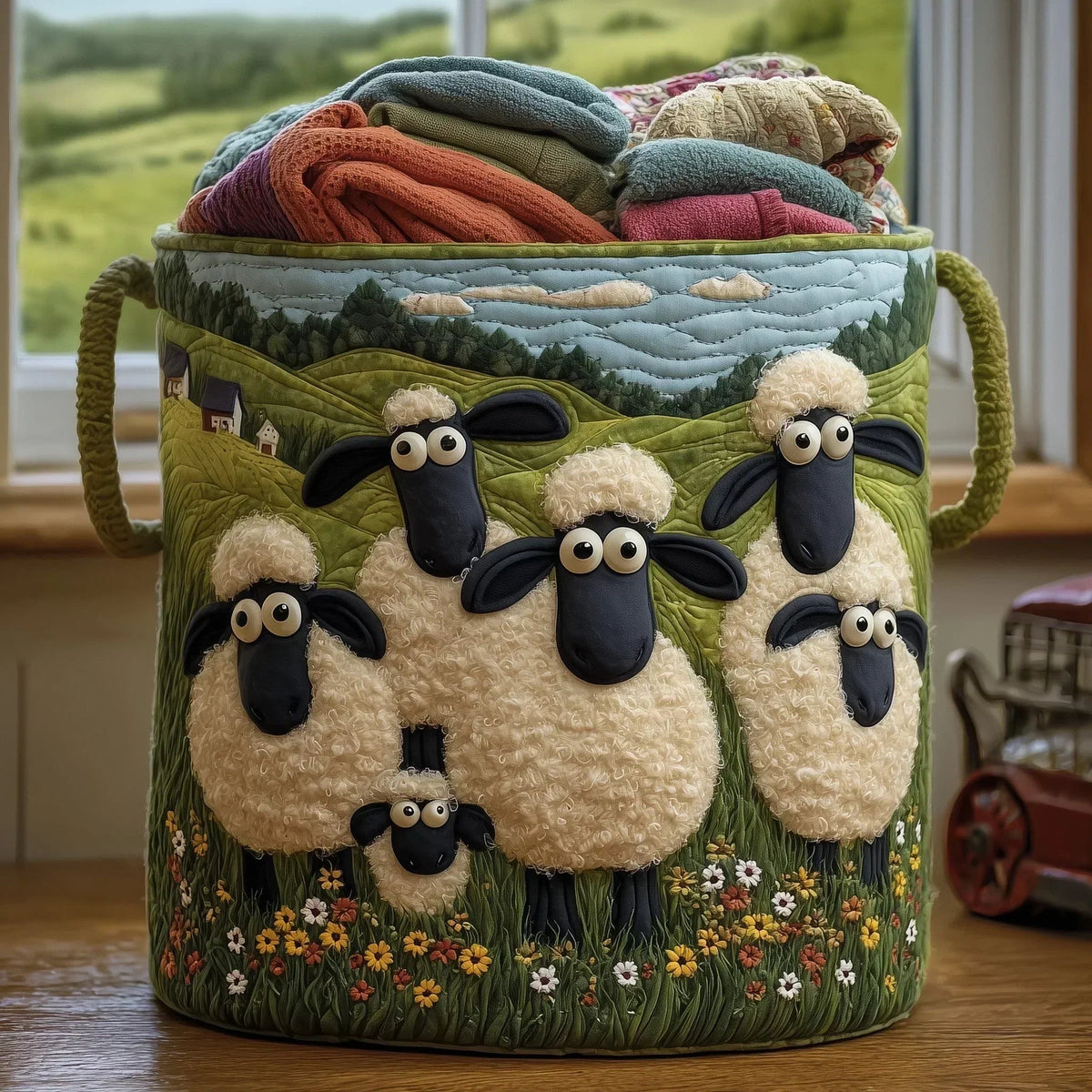 Mouton et Fleurs | Panier à Linge Fait Main