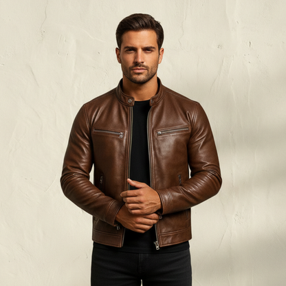 RECIO | Veste vintage en cuir zippée
