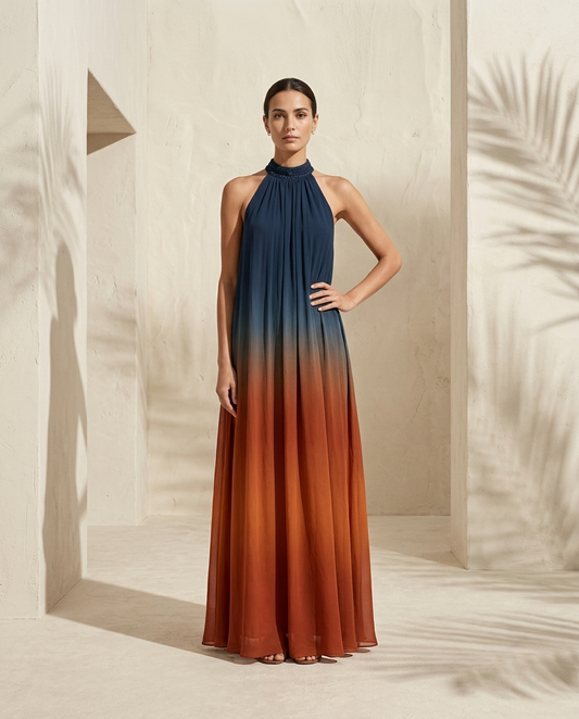 PAULA | Robe longue dégradée à col halter/V
