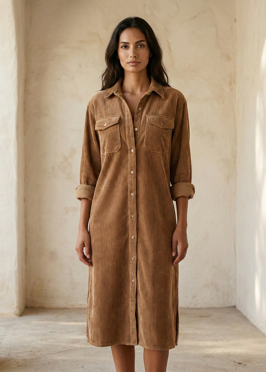 NIYARA | Robe chemise en velours côtelé