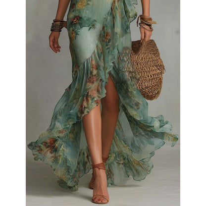Celeste | Robe Portefeuille Fleurie à Ruchés
