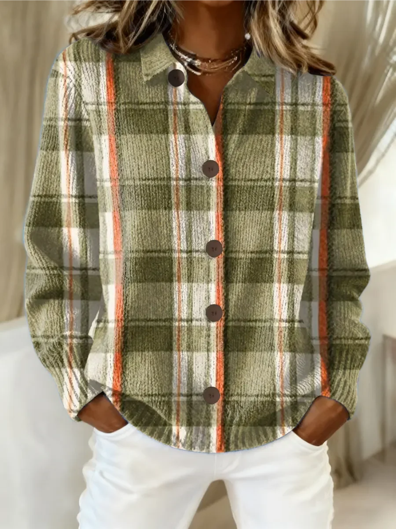 Iolanda | Cardigan à Carreaux Vert Olive à Boutons