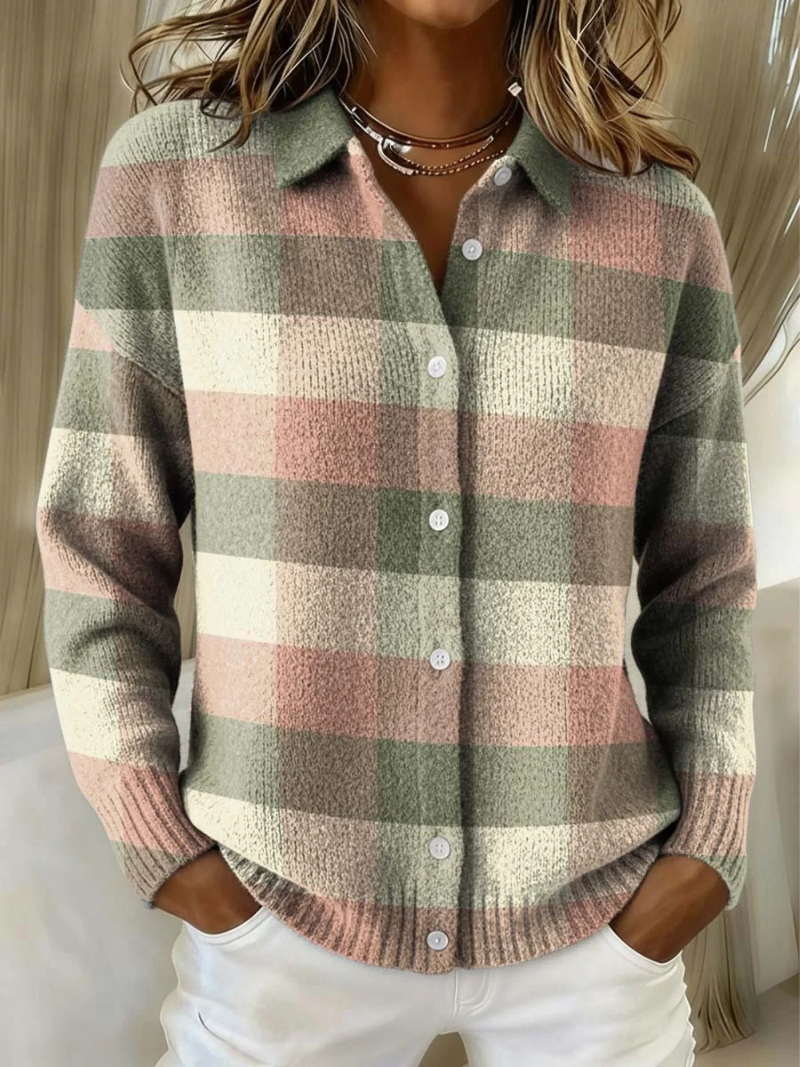 Graziella | Cardigan en Maille à Carreaux Pastel