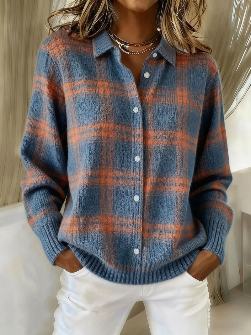 Aurora | Cardigan à Carreaux Bleu Chaud
