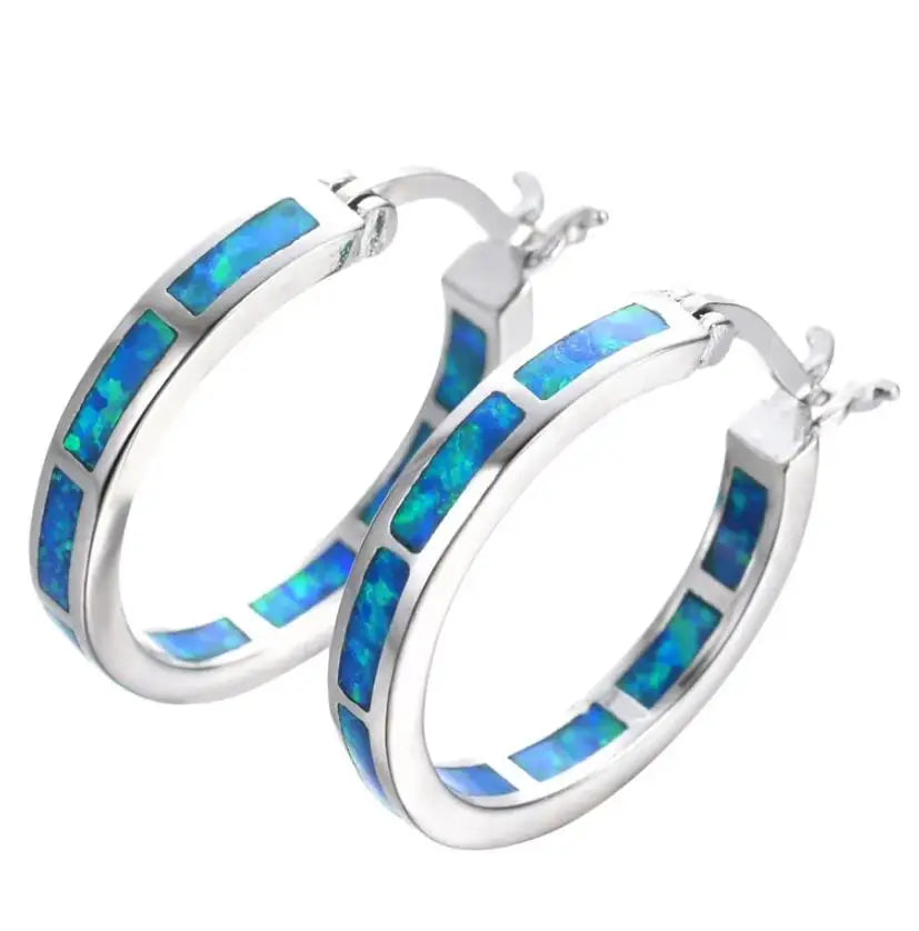 Alice | Boucles d'Oreilles Rondes Chic Opale de Feu Bleue