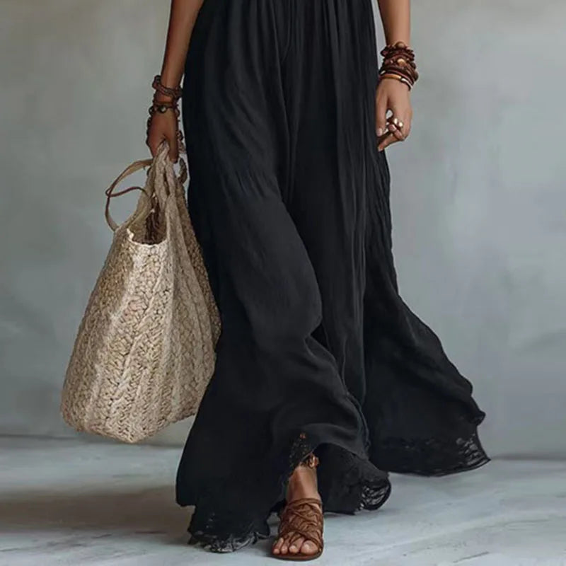 Jade | Robe Maxi Halter à Empiècement en Dentelle et Dos Nu