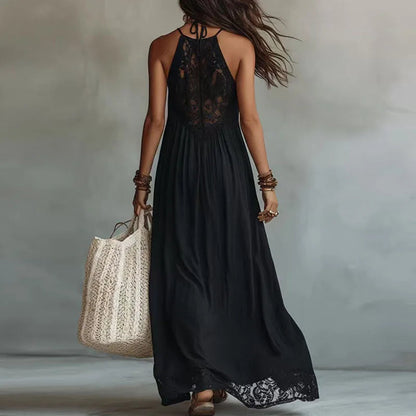 Jade | Robe Maxi Halter à Empiècement en Dentelle et Dos Nu