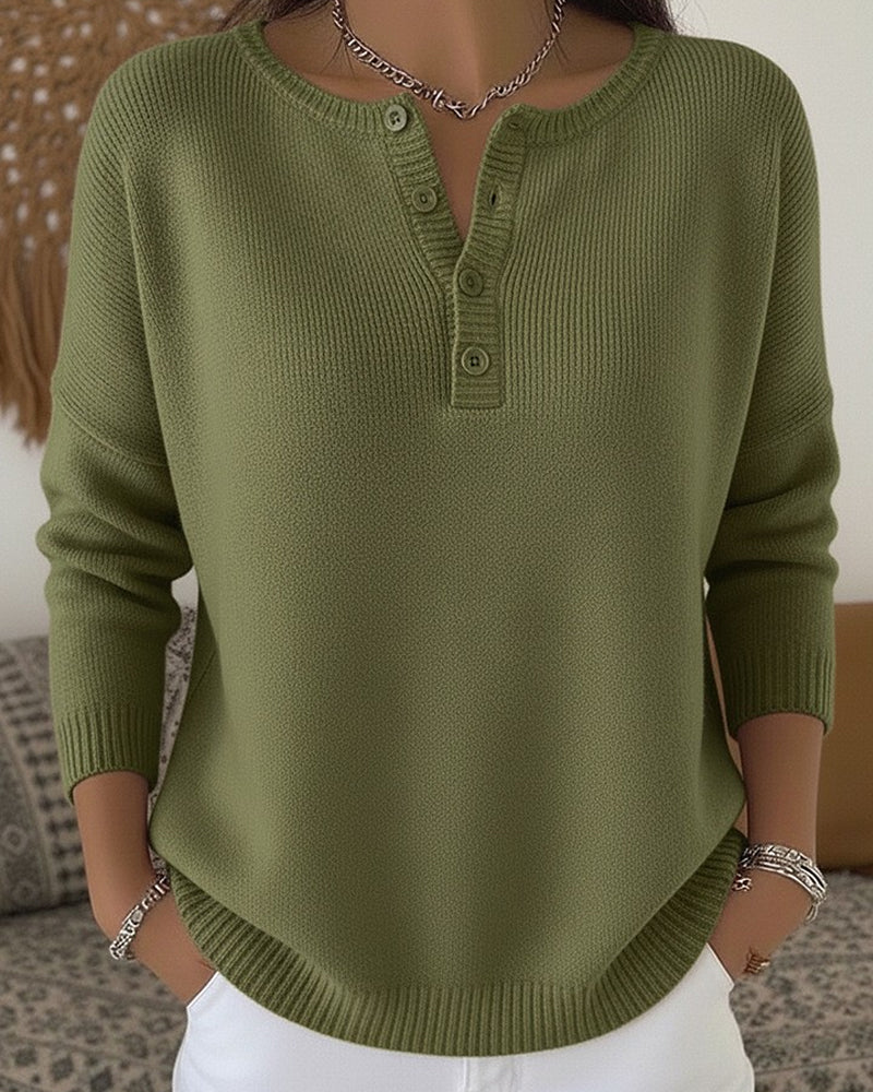 Ottavia | Pull Henley Vert Olive à Boutons