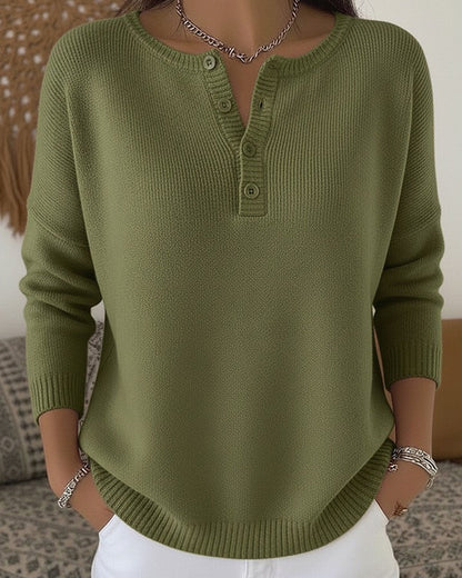 Ottavia | Pull Henley Vert Olive à Boutons