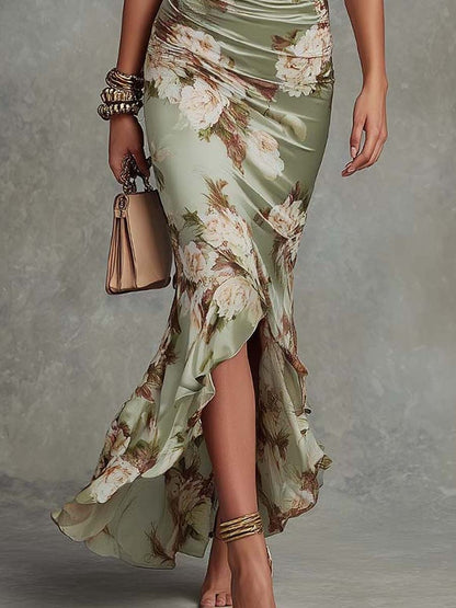 Sage | Robe Longue en Satin à Manches Évasées