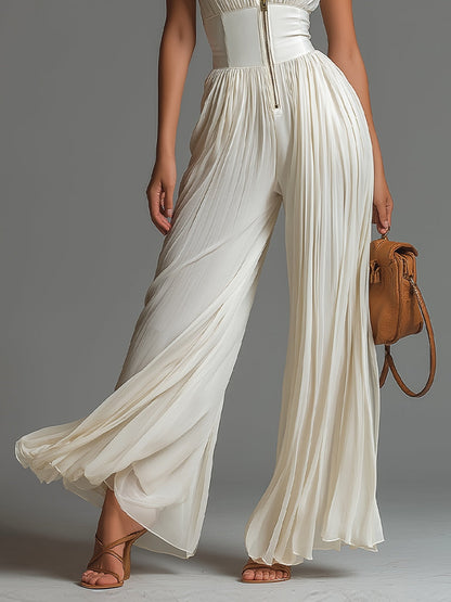 Luisa | Combinaison en Mousseline Blanche à Jambes Larges