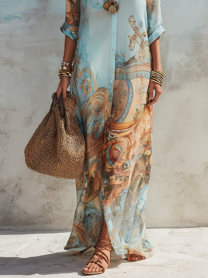 Valeria | Robe Longue à Imprimé Floral Bleu