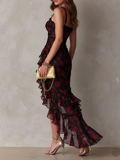 Lowe | Robe Midi Fleurie Froncée à Volant pour Femme