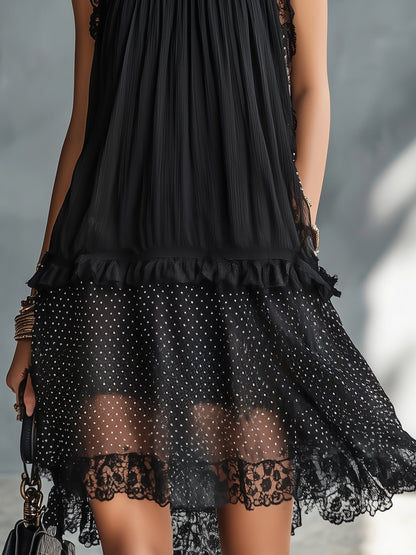 Pauline | Mini Robe Transparente à Pois avec Volant et Bordure en Dentelle Noire