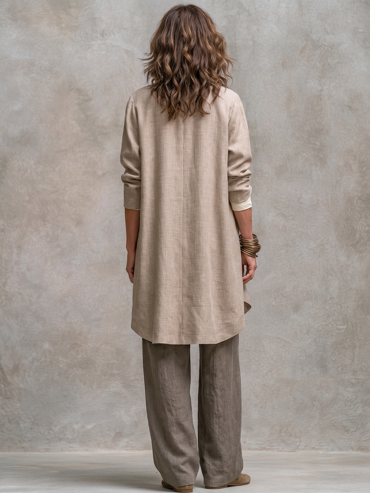 Costanza | Ensemble Trois Pièces Beige Gris avec Pantalon Palazzo