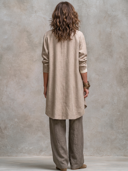 Costanza | Ensemble Trois Pièces Beige Gris avec Pantalon Palazzo