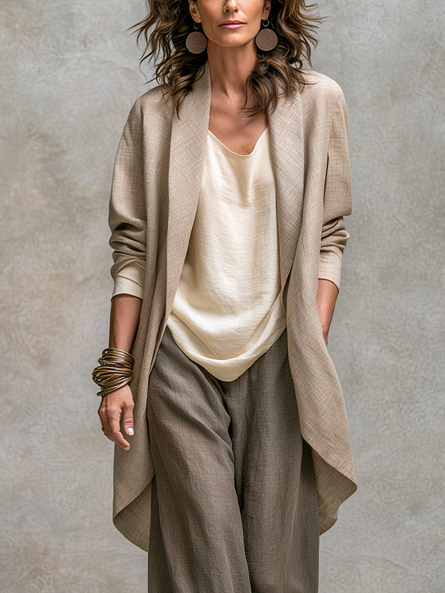 Costanza | Ensemble Trois Pièces Beige Gris avec Pantalon Palazzo