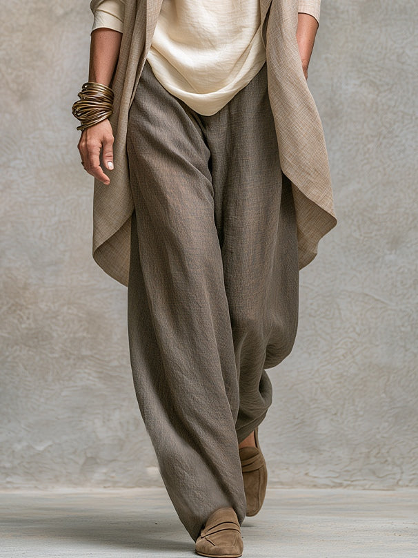 Costanza | Ensemble Trois Pièces Beige Gris avec Pantalon Palazzo