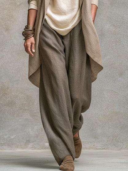 Costanza | Ensemble Trois Pièces Beige Gris avec Pantalon Palazzo