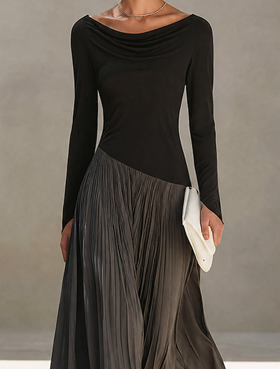 Marina | Robe Longue Plissée Bicolore à Col Drapé