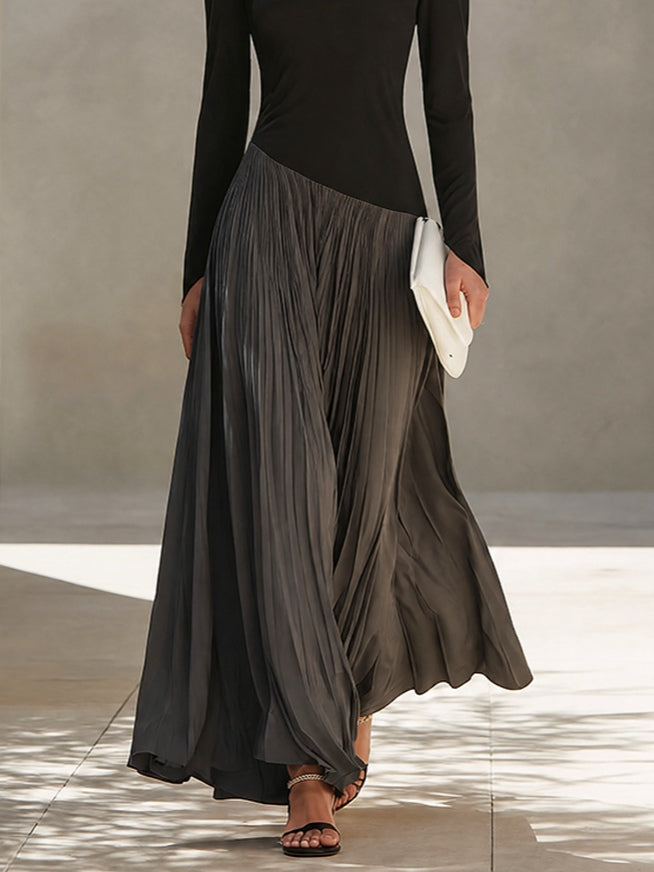 Marina | Robe Longue Plissée Bicolore à Col Drapé