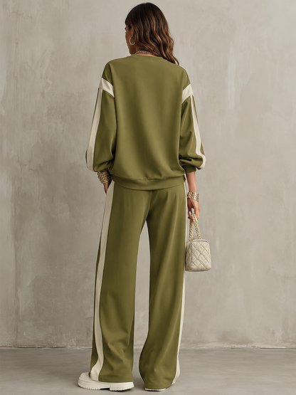 Sonia | Ensemble Sweat Vert Olive et Pantalon Large