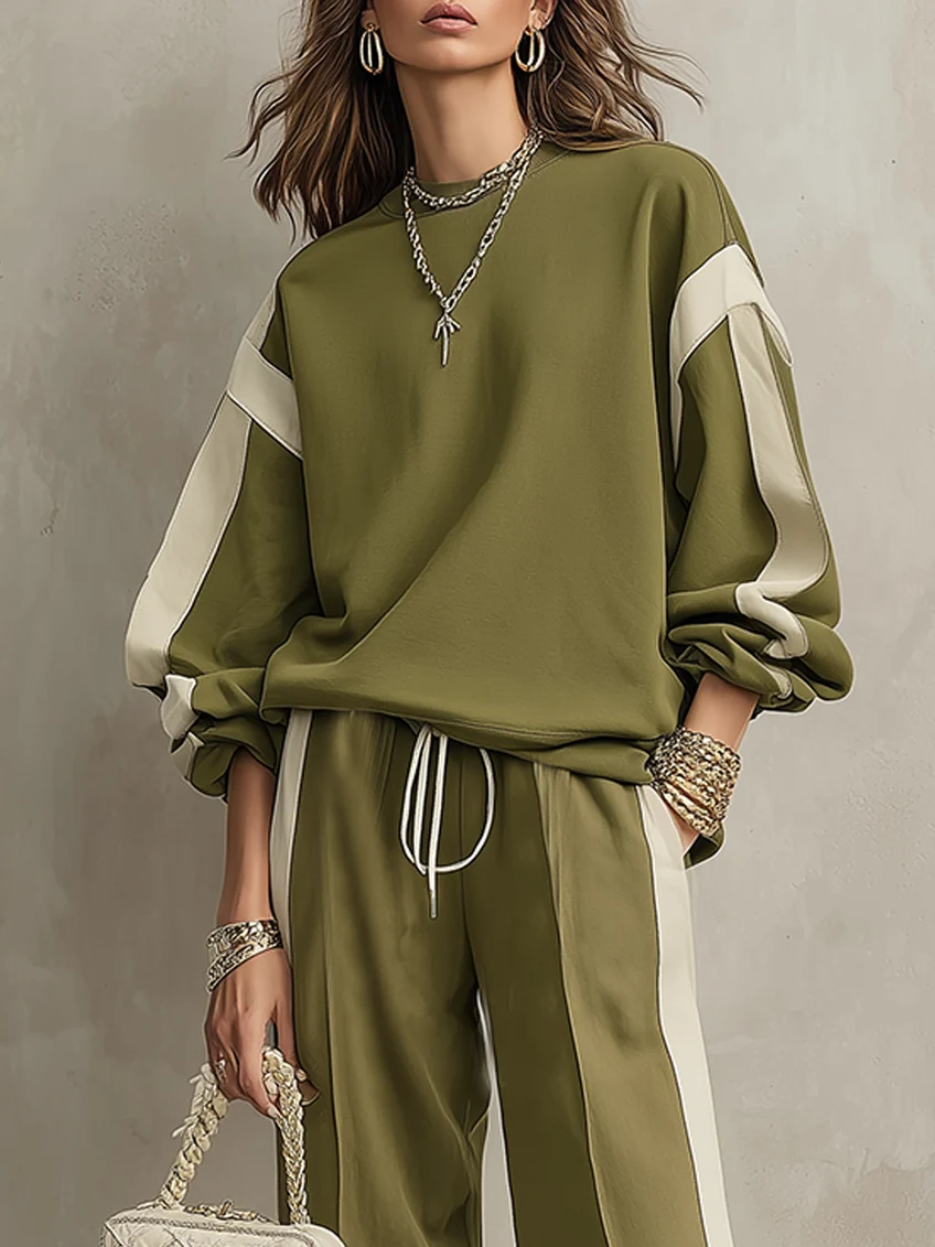 Sonia | Ensemble Sweat Vert Olive et Pantalon Large