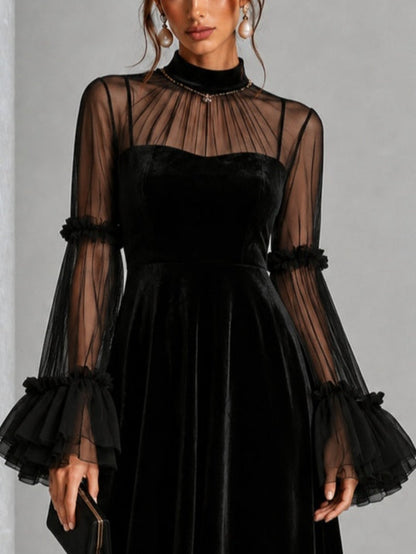 Stefania | Robe Midi Plissée Velours et Tulle