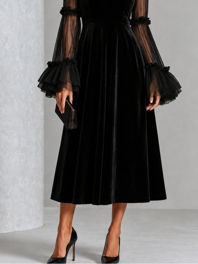 Stefania | Robe Midi Plissée Velours et Tulle