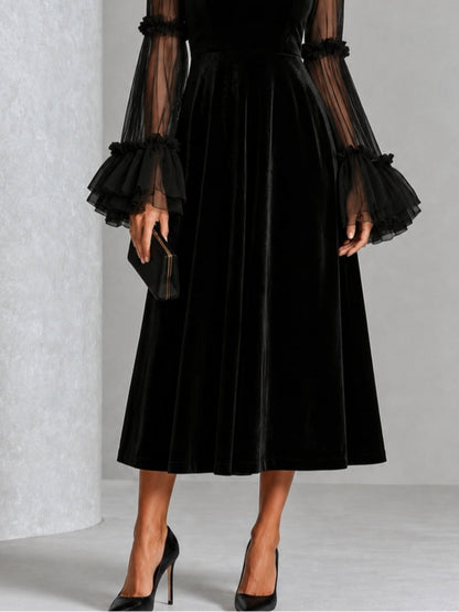 Stefania | Robe Midi Plissée Velours et Tulle