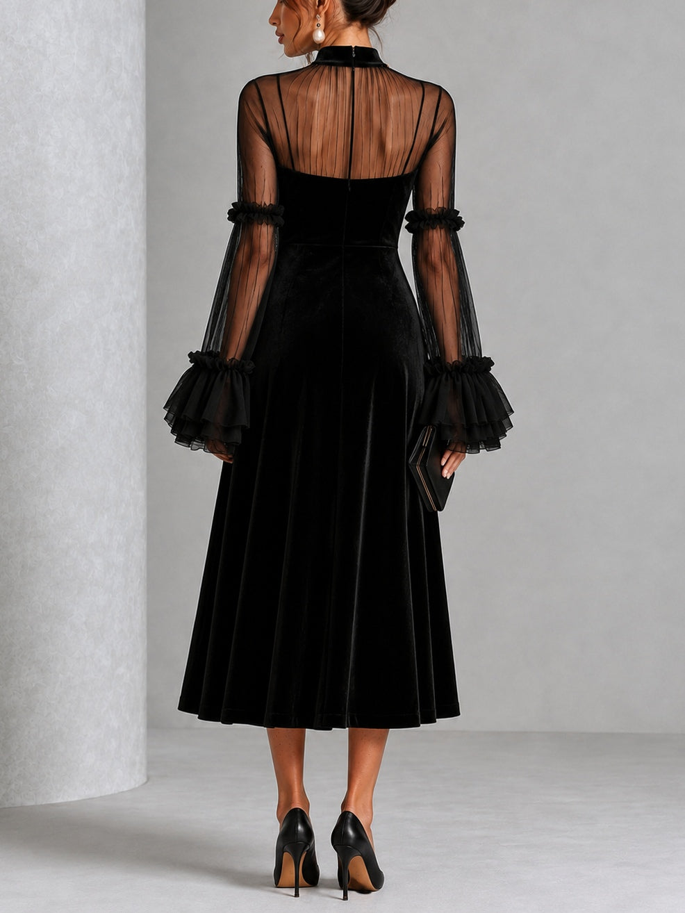 Stefania | Robe Midi Plissée Velours et Tulle