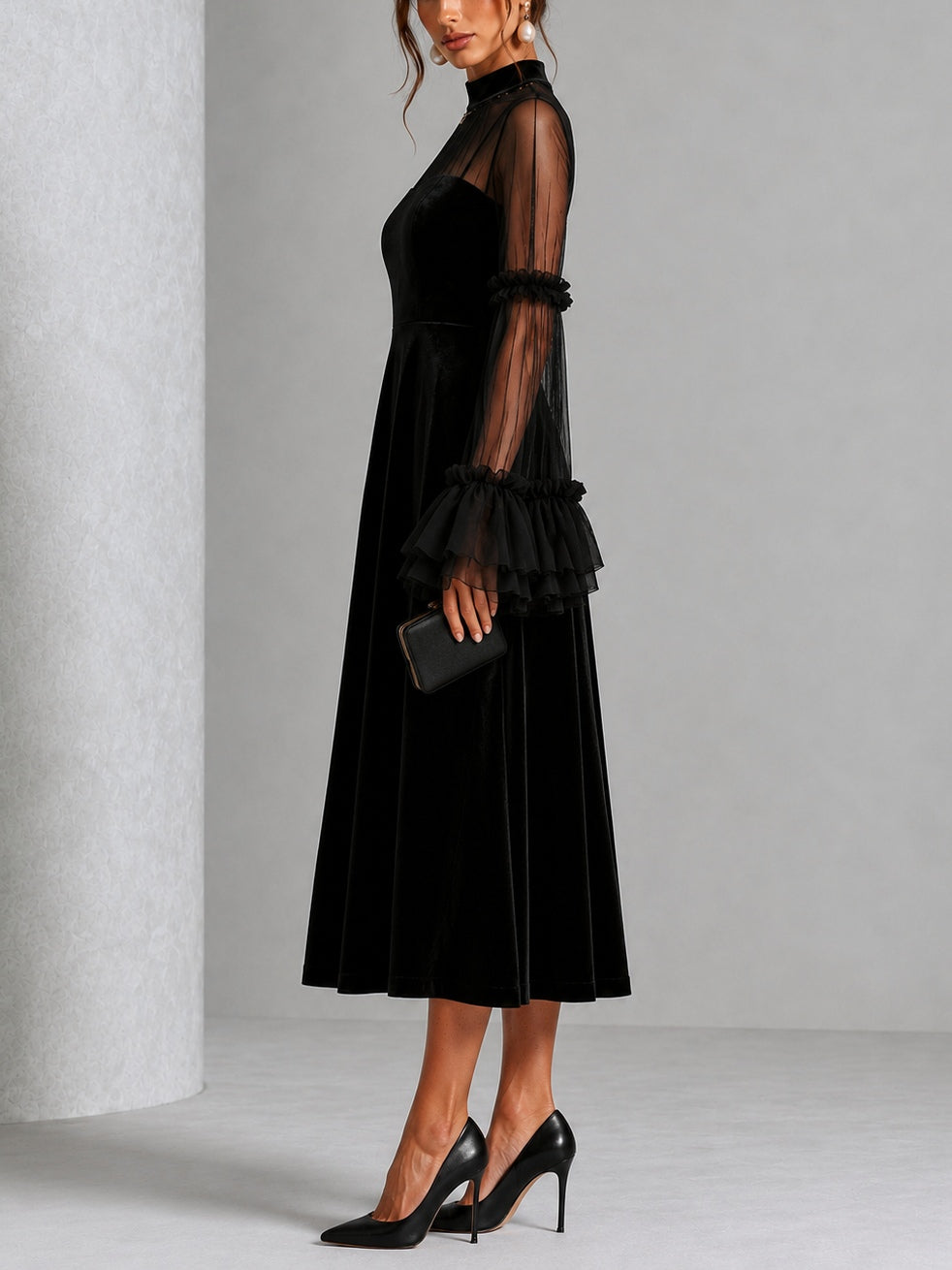 Stefania | Robe Midi Plissée Velours et Tulle