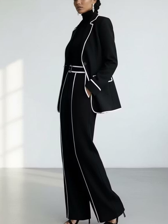 Claudia | Ensemble Blazer Passepoilé et Pantalon Large